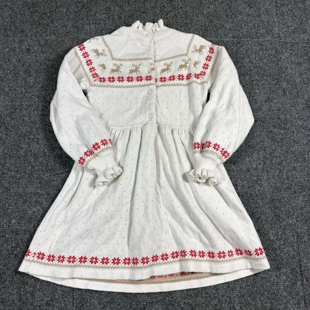 Janie and Jack Toddler Girl's Knit‎ Christmas Dress 6 Reindeer Winter Snowflake